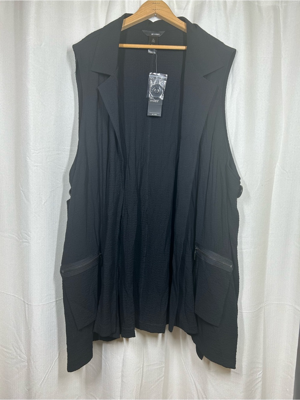 Ali Miles Black Draped Open Vest Size 2X New Plus Size Womens